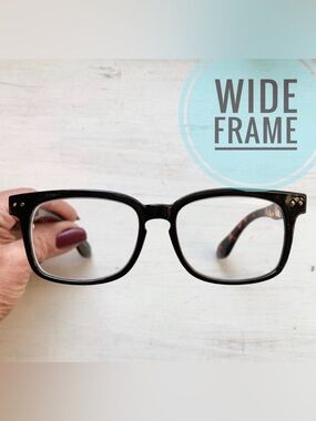 NEW +2.00 WIDE FIT Reading Glasses Bold Rectangular Black/Tortoise Unisex Nerd